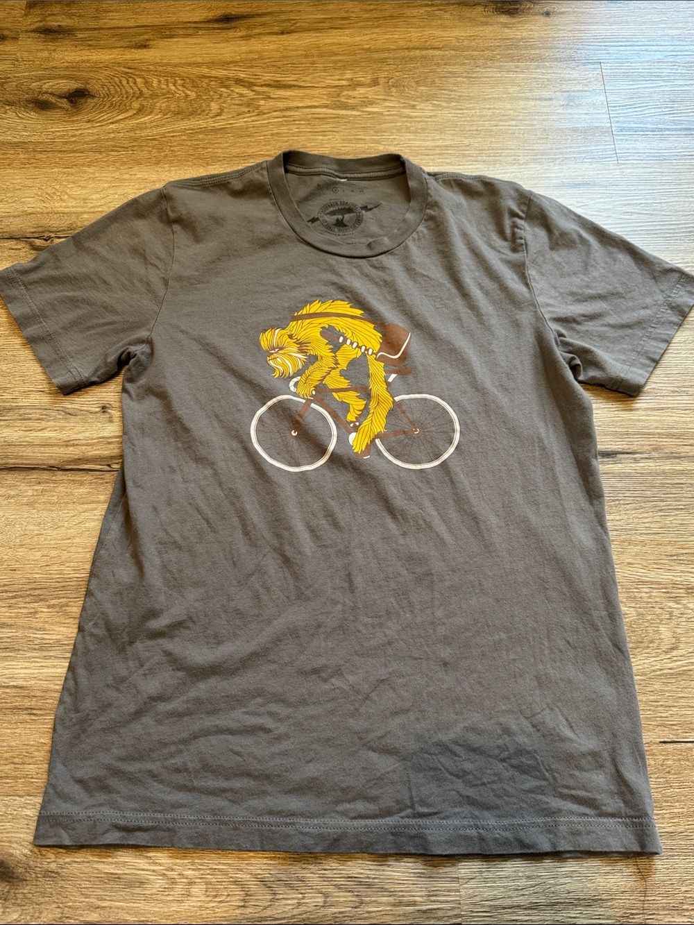 Men's Charcoal Short-Sleeve Graphic Tee with Yellow Biker Print